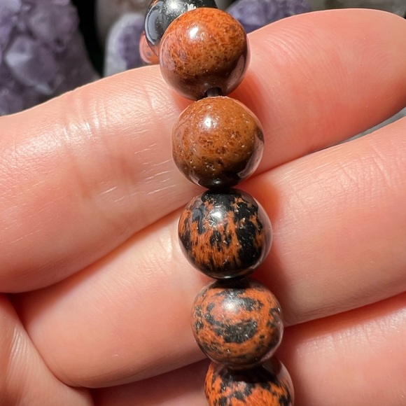 8MM Red Obsidian Beaded Bracelet 6.5" Natural Reiki Crystal Quartz - Picture 4 of 8